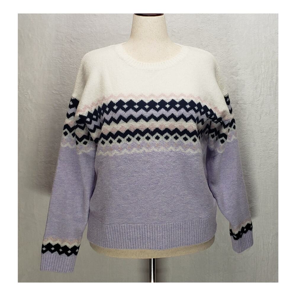 525 America Metallic Lavender Fair Isle Winter Knit Sweater NWT Large Pullover